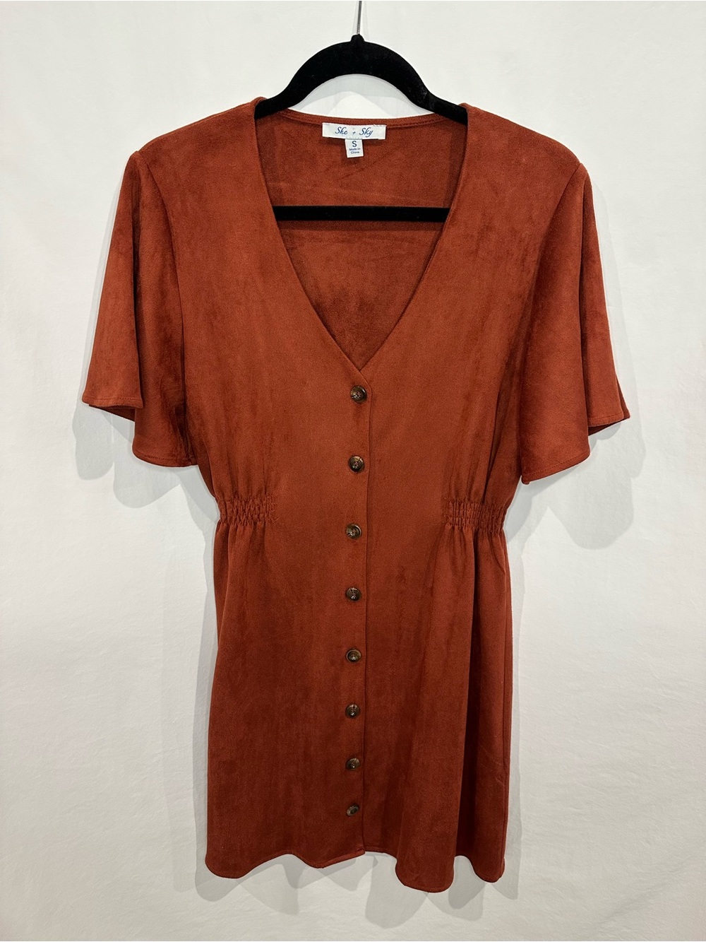 She + Sky Rust Button-Front Mini Dress
